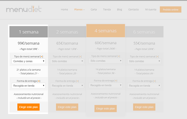 Empezar un menú semanal en MenuDiet