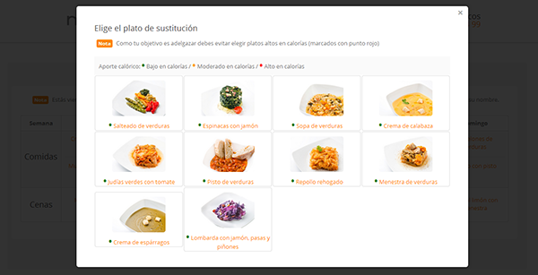 Sustituir platos del menú semanal