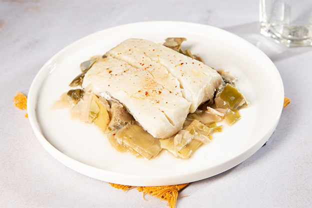 Merluza con puerro y alcach... a domicilio