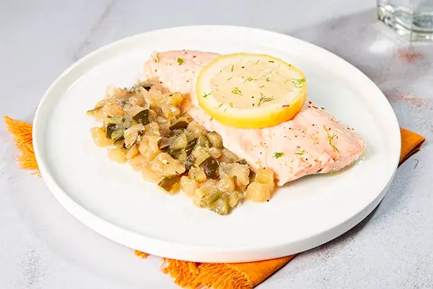 Salmón al limón con taquitos de calabacín a domicilio